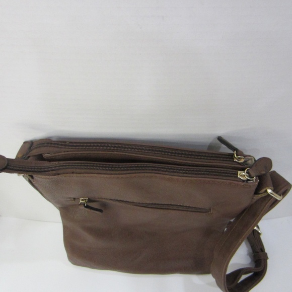Unbranded Brown Leather Large Crossbody 3 Compartments Zipper Gold Accents - Picture 11 of 14